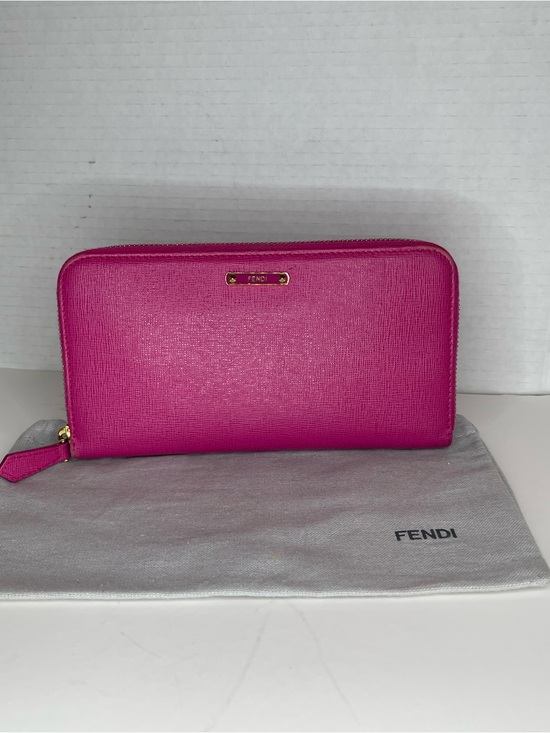 Fendi Handbags - Fendi Pink Saffiano Leather Long Zippy Wallet With Dust Bag